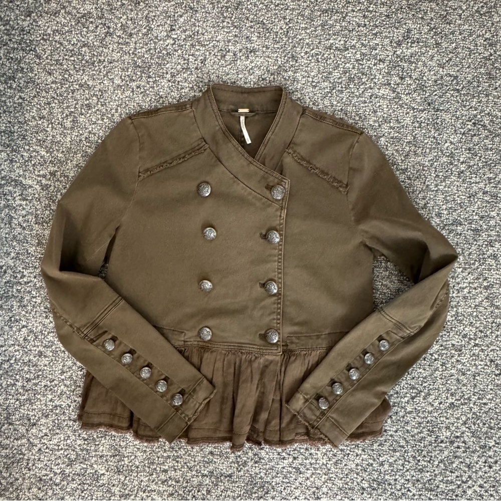 Free People Utility Jacket with Peplum Detail in Army Green XS - Picture 8 of 10